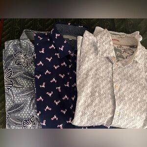 3 TED BAKER size 3 Men's Patterned Shirts - Blue, Navy hummingbird, White